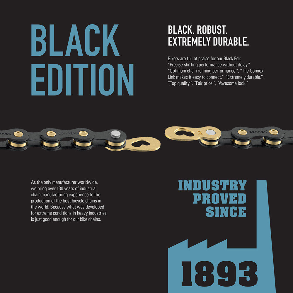 Connex 12SB 12 Speed 1/2" x 1 1/128" 126 Links MTB Road Bicycle Chain | Black/Gold