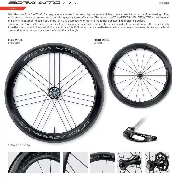 Campagnolo Bora WTO 60 Rim Brake 2-Way Road Carbon Wheelset - WH19-BOW