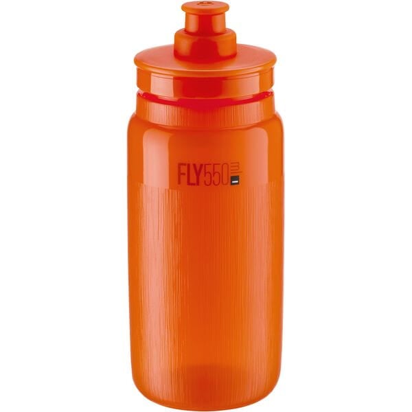 Elite Fly lightweight sports cycling water bottle 550ml in vibrant orange color with easy grip design.