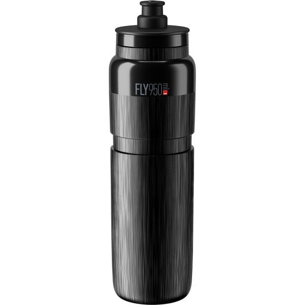 Elite Fly Tex Sports cycling water bottle 950ml in sleek black design, ideal for cyclists.