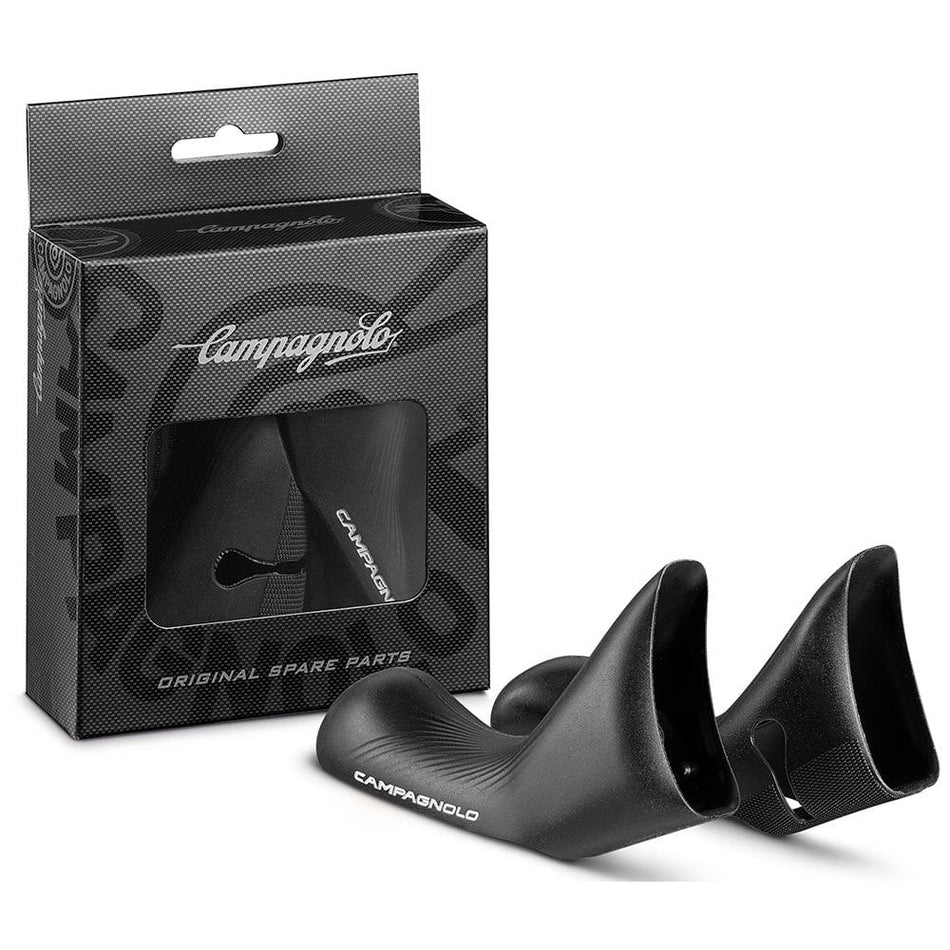 Campagnolo 12 speed disc brake hoods set in packaging, featuring ergonomic design and original spare parts.