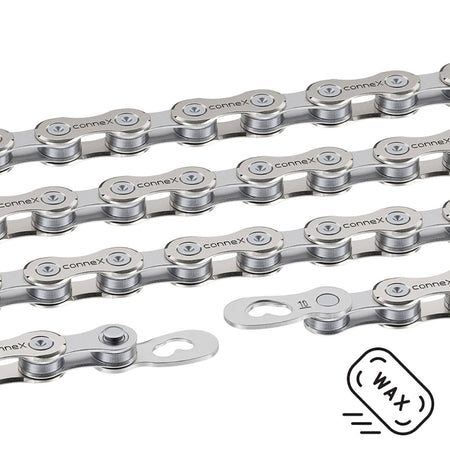 Connex 10WAX 10 Speed Hot Wax Treated Nickel Plated 116 Link MTB Road Bicycle Chain