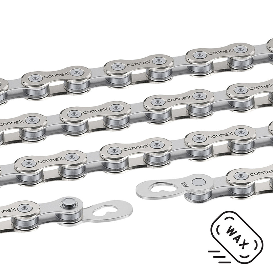 Connex 10WAX 10 Speed Hot Wax Treated Nickel Plated 116 Link MTB Road Bicycle Chain