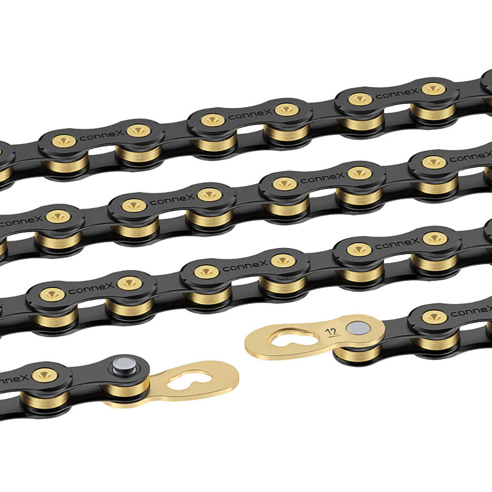 Connex 12SB 12 Speed 1/2" x 1 1/128" 126 Links MTB Road Bicycle Chain | Black/Gold