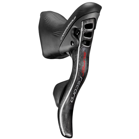 Campagnolo Super Record 12 Speed shift levers side view showcasing ergonomic design and control features.