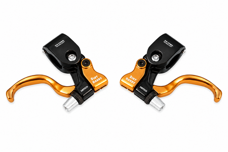 Dia-Compe Dirt Harry Tech 99 BMX brake lever black and gold pair showing left and right levers with ergonomic design.