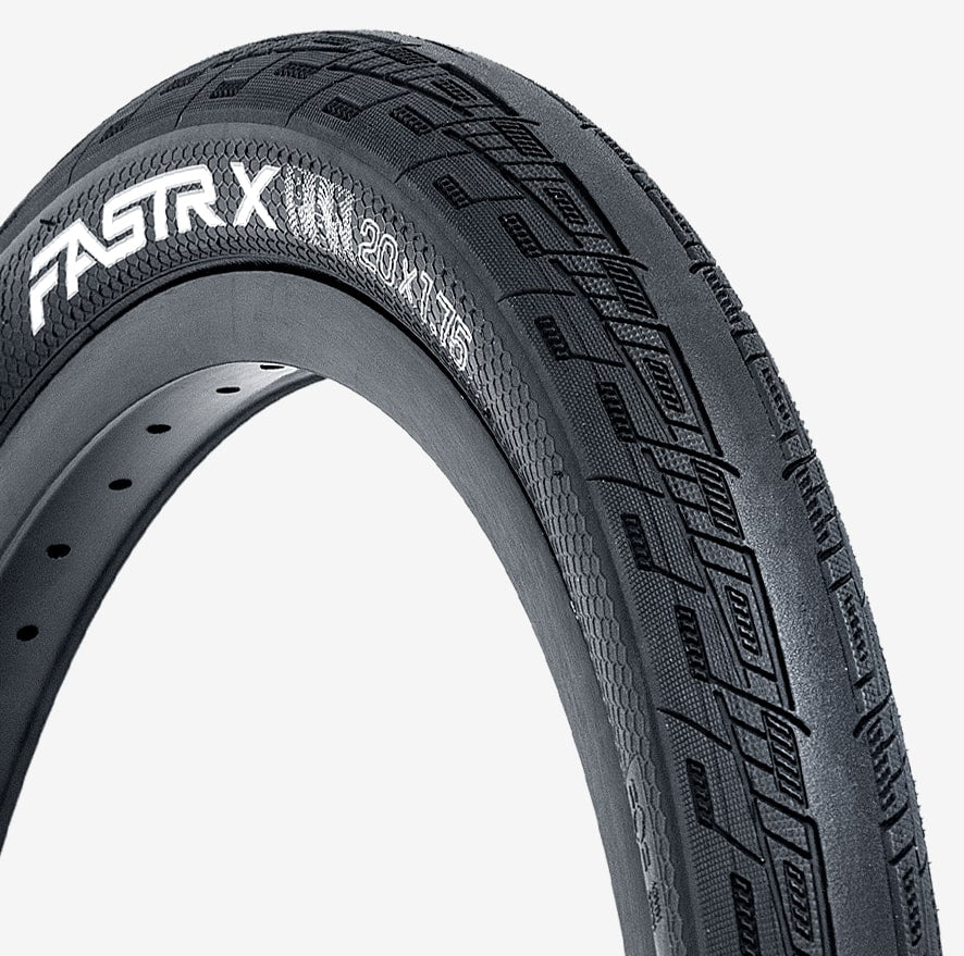Tioga Fastr-X BMX Wired 20 inch tyre providing speed and control for BMX races, featuring 60 TPI casing and innovative grip design.