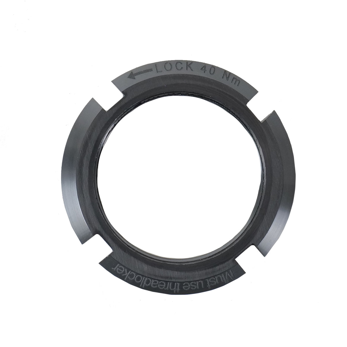 Campagnolo lock ring for power meter spider, featuring a black design with 'LOCK 40 Nm' marked on it.