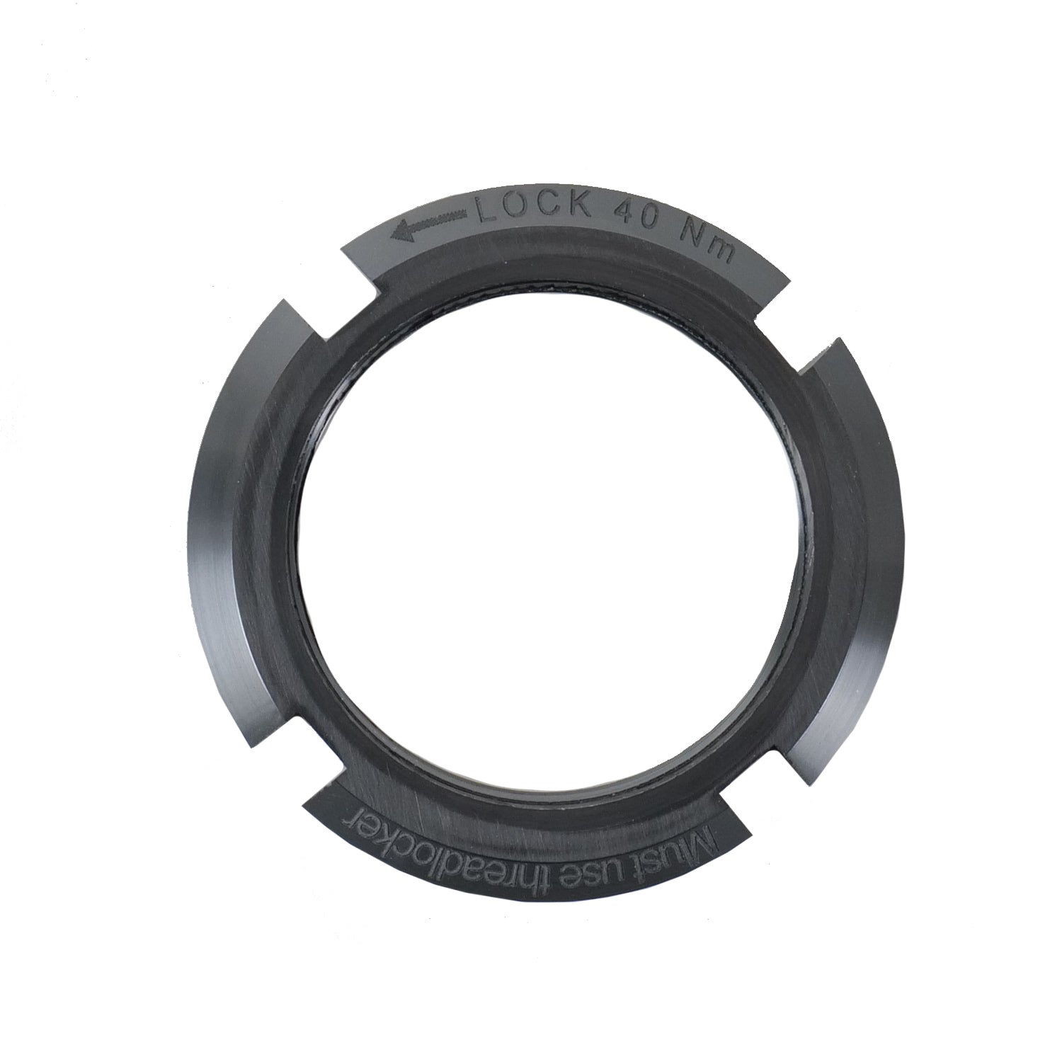 Campagnolo lock ring for power meter spider, featuring a black design with 'LOCK 40 Nm' marked on it.