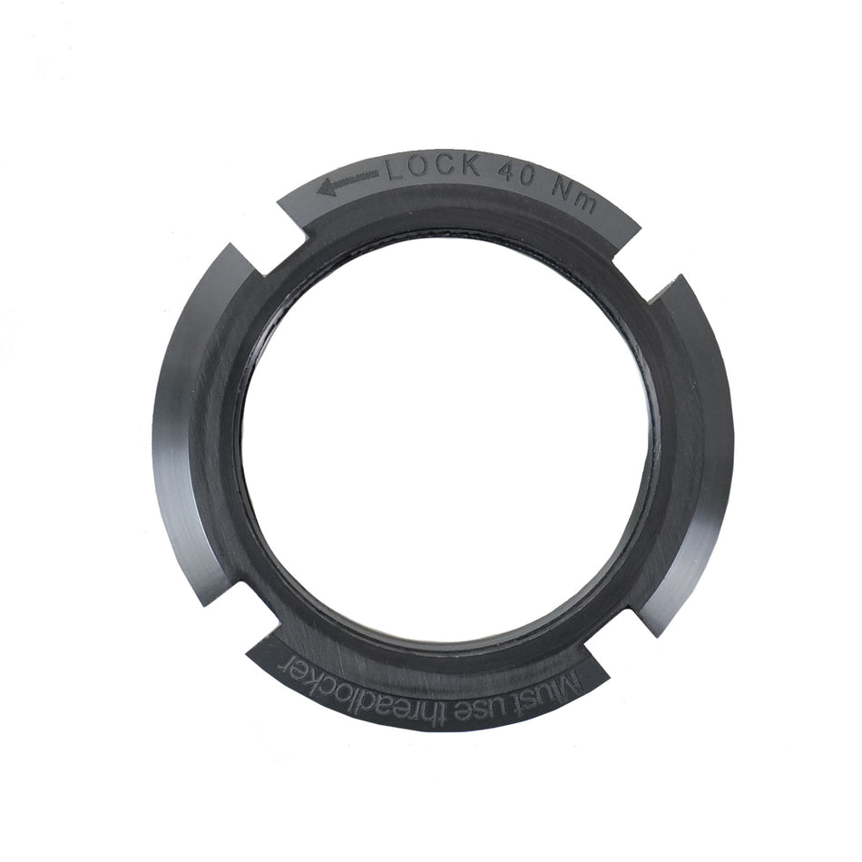 Campagnolo lock ring for power meter spider, featuring a black design with 'LOCK 40 Nm' marked on it.
