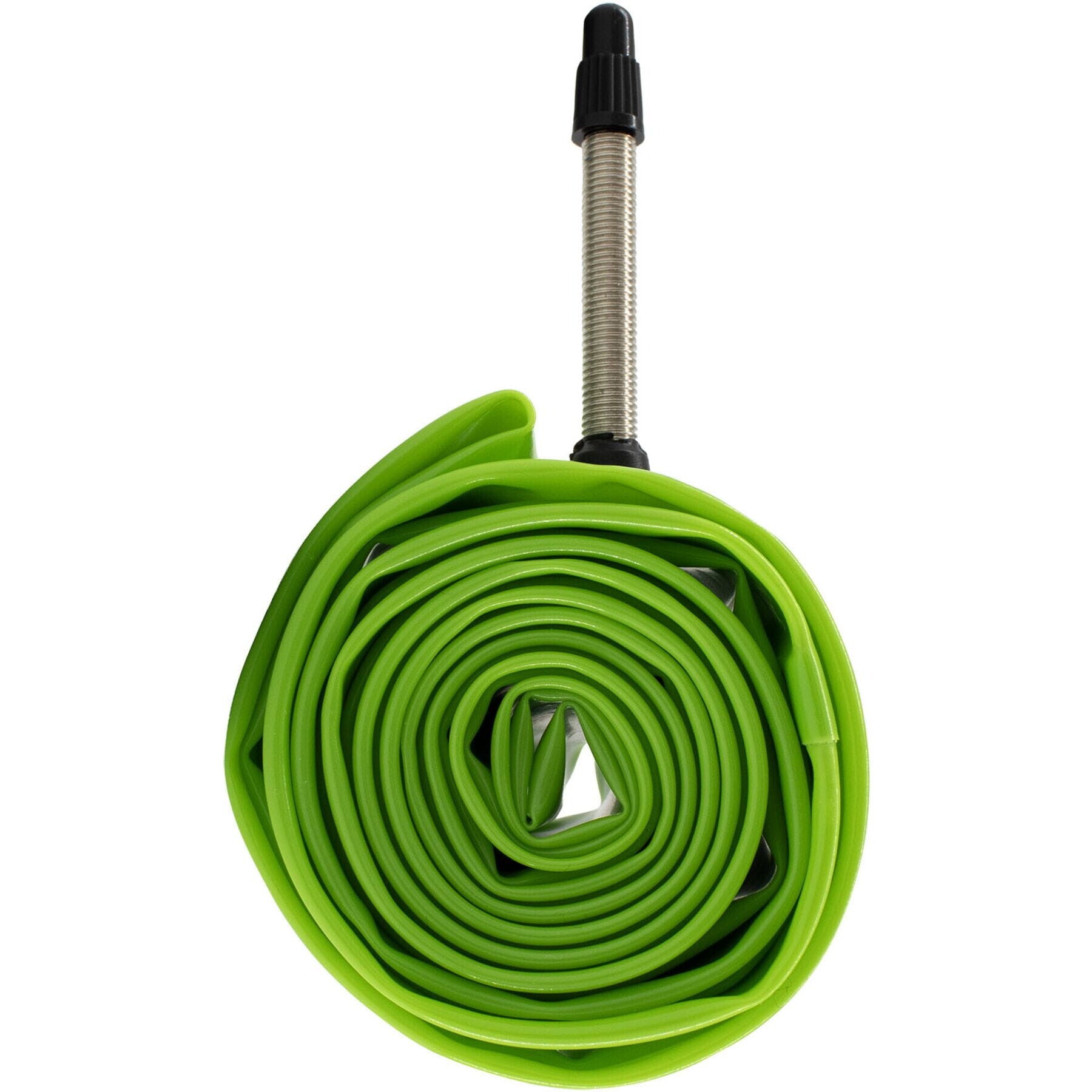 Nutrak 700x25-35c TPU road bike inner tube rolled with a 60mm Presta valve for easy installation.
