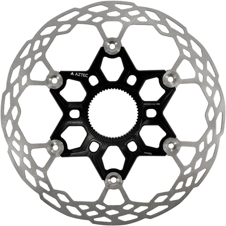Aztec HexVent ultra lightweight floating center lock rotor with stainless-steel surface and aluminum spider.