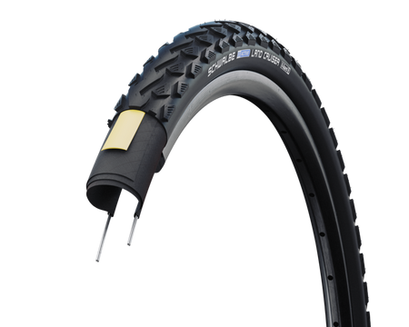 Schwalbe Land Cruiser bike tyre with K-Guard protection in black, suitable for MTB and road biking.