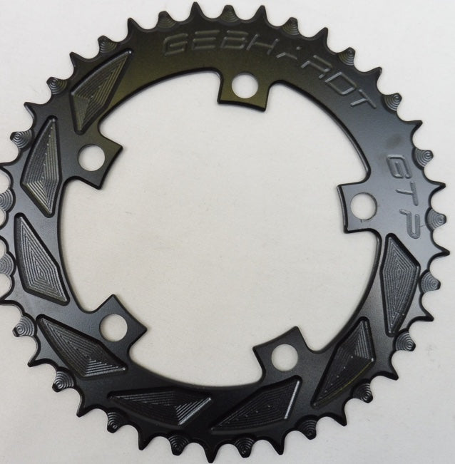 Gebhardt CNC NarrowWide chainring 110 BCD in black with 9/10/11 speed compatibility and unique design.