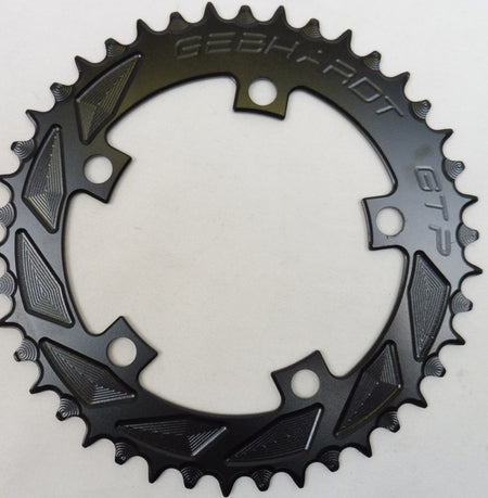 Gebhardt CNC NarrowWide chainring 110 BCD in black with 9/10/11 speed compatibility and unique design.