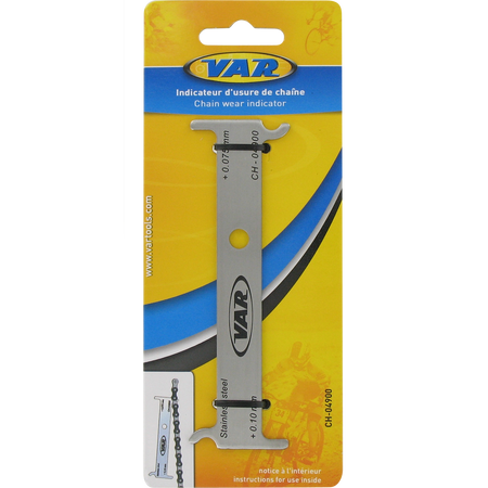 Var Chain Wear Indicator tool for measuring chain stretch and avoiding premature wear of chainrings and sprockets.