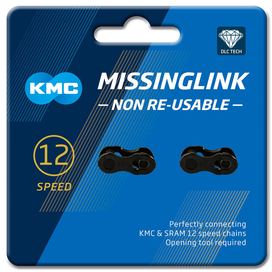 KMC Non Reusable Missing Link For 12 Speed DLC Chain 2 Pack | Black
