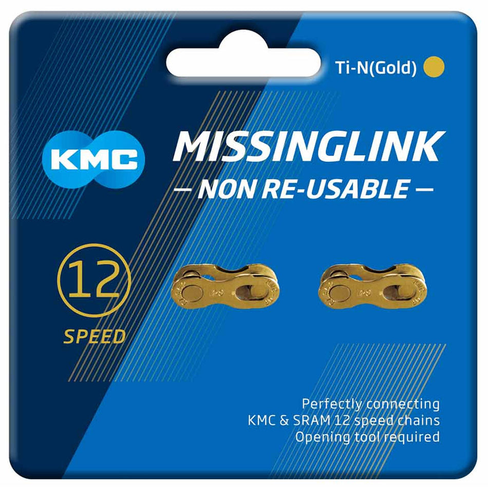 KMC Non-Reusable 12 Speed Missing Link 2 Pack | Ti-N Gold
