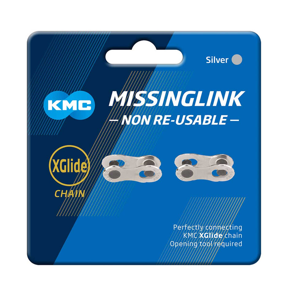 KMC Missing Link X-Glide chain joining links packaging displaying non re-usable links for 9/10/11 speed.