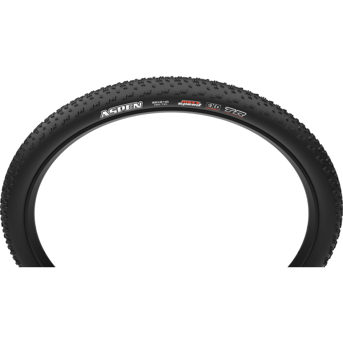Maxxis Aspen 120 TPI MaxxSpeed EXO Folding Tubeless Tyre 32 x 2.40, a lightweight XC tubeless tyre.