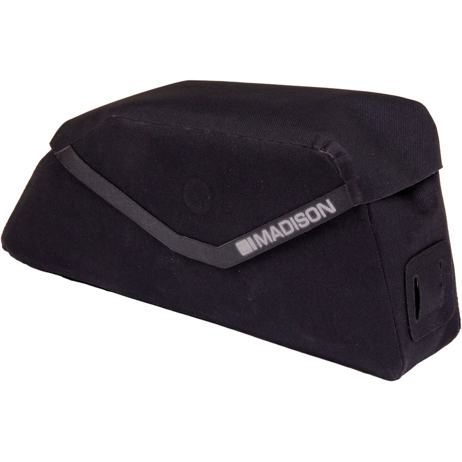 Madison Roam Waterproof 1 Litre Top Tube Bike Frame Bag in black for accessible weatherproof storage.