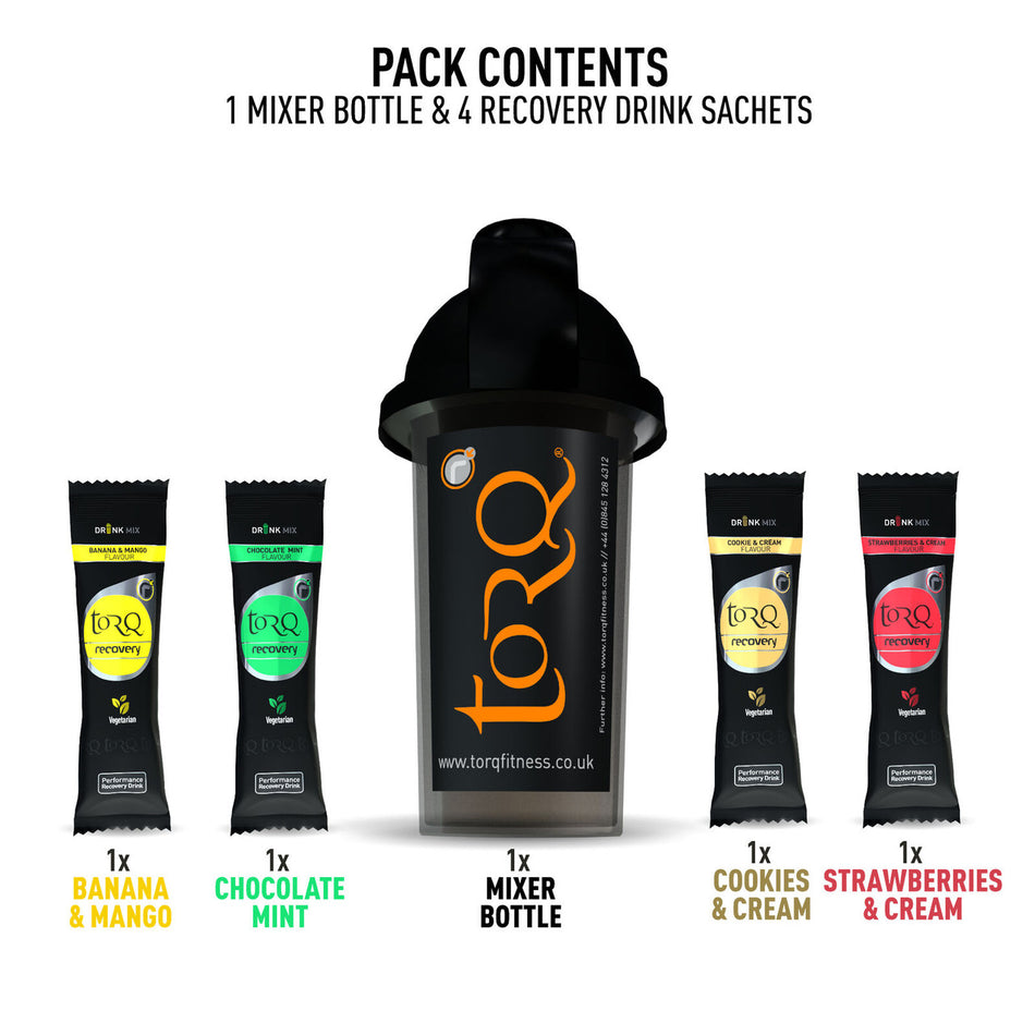 Torq Recovery Drink Mixer Bottle With 4 x 50g Sachet Sample Pack