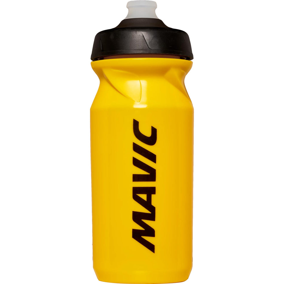 Mavic Pro 650ml water bottle in bright yellow with over-moulded cover for grip and double-closure Pro-Cap system.