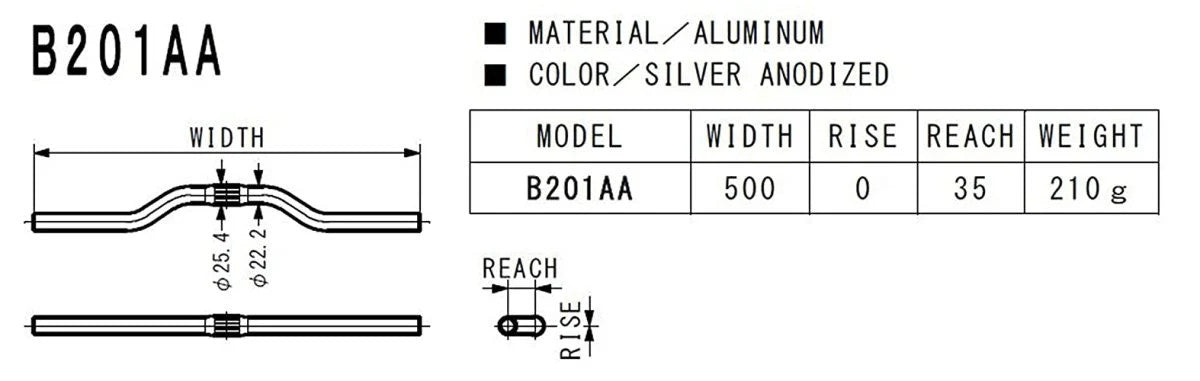 Nitto B201AA Riser City Bicycle Handlebars | 25.4mm Clamp | 500mm Width | Black