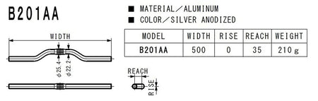 Nitto B201AA Riser City Bicycle Handlebars | 25.4mm Clamp | 500mm Width | Black