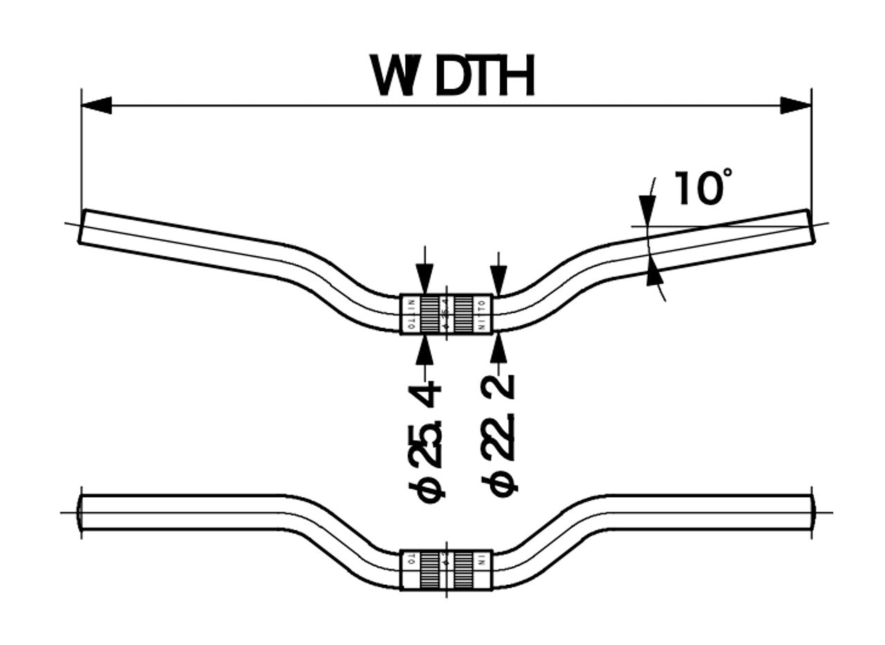 Nitto B220AAF Riser Handlebar 25.4mm Clamp | 480mm Width In Black