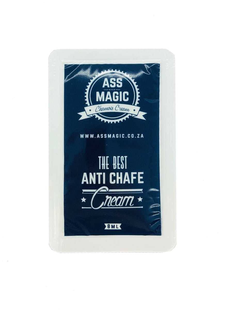 Ass Magic Chamois Cream 8ml sachet, part of a travel chamois cream sachets pack for convenient use.