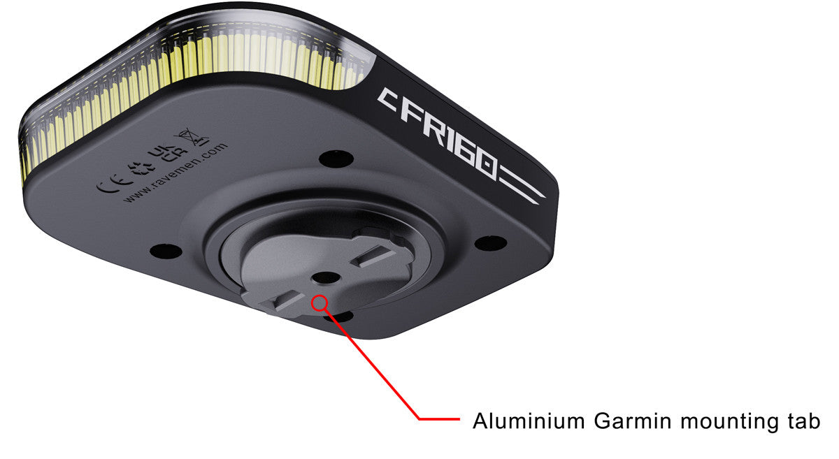 NEW Ravemen FR160 PRO USB Rechargeable Out-Front Front Light with Aluminium Mounting Tab (160 Lumens) - Compatible with Garmin