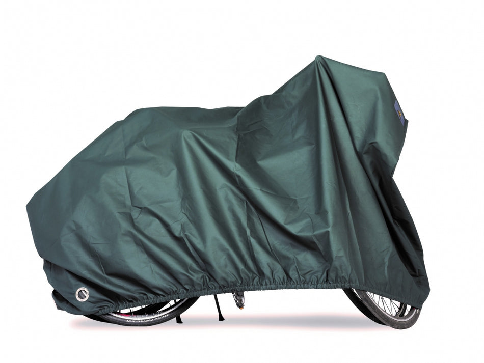 VK "Re-Cover" Duo waterproof bicycle cover for 2 bikes in forest green, providing protection against weather elements.