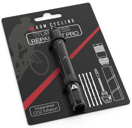 KOM Pro Tubeless Road MTB Tyre Repair Tool With C02 Inflator & Valve Core Remover | Black