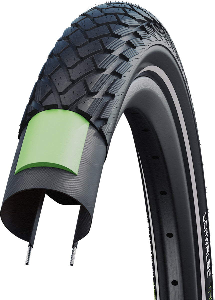 NEW Schwalbe Green Marathon City/Touring E-Bike Compatible Wired Bicycle Tyre in Black/Reflex