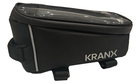 KranX Taurus black waterproof top tube bag with waterproof zipper and long fitting straps.