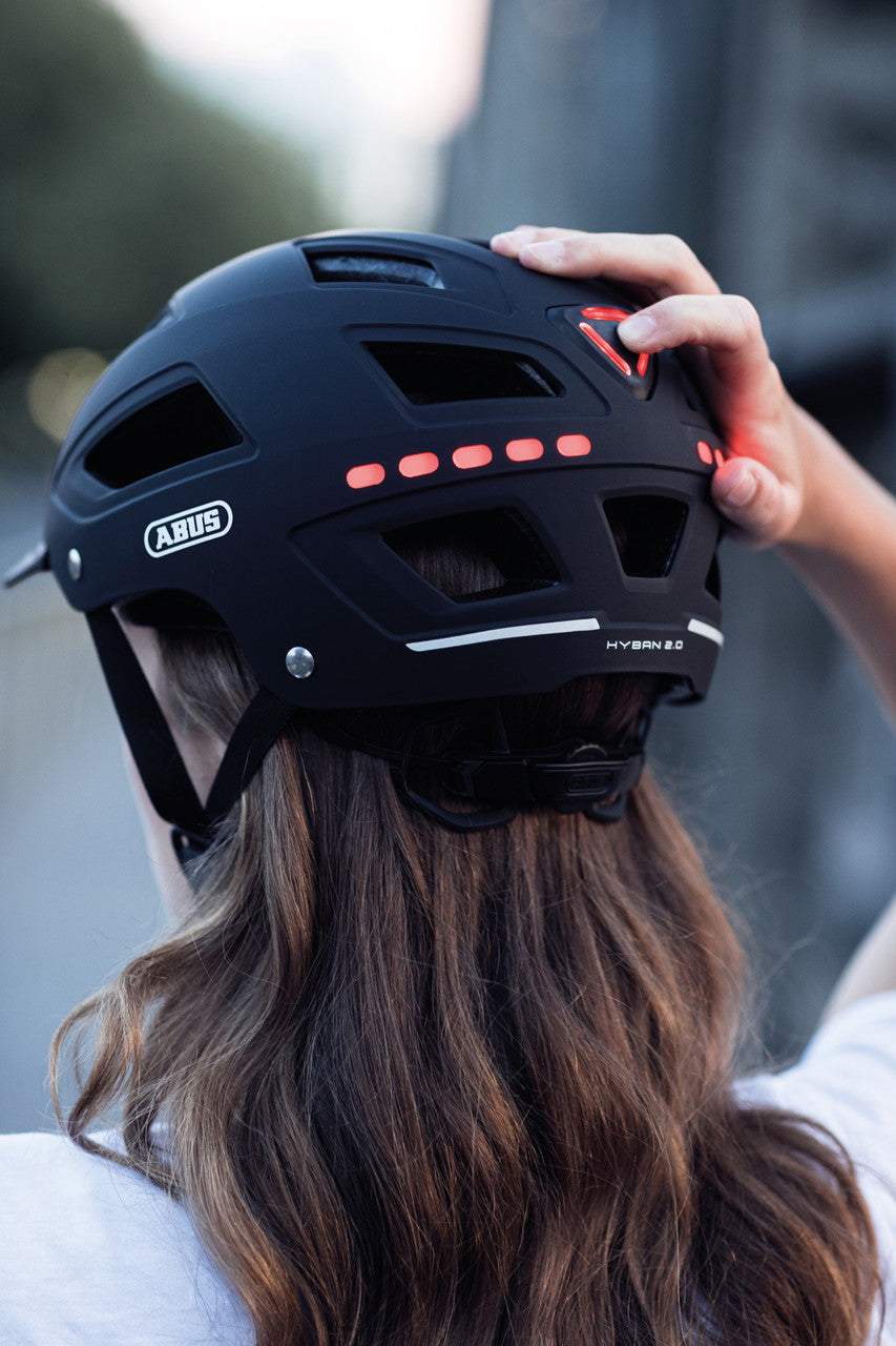 ABUS Hyban 2.0 Urban Helmet With Front and Rear LED Lights in Signal Black