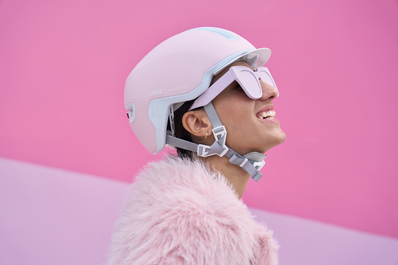 ABUS Hud-Y Pure Urban Helmet With Rear LED Light in Rose