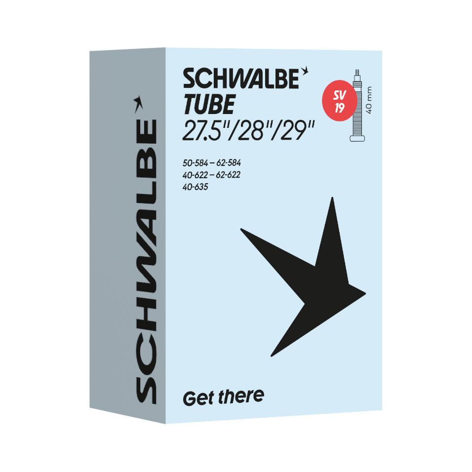 Schwalbe SV19 inner tube 40mm Presta packaging for 27.5/28/29 inch bicycles.