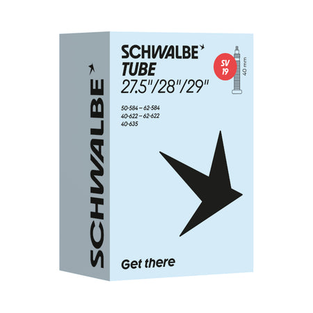 Schwalbe SV19 inner tube 40mm Presta packaging for 27.5/28/29 inch bicycles.