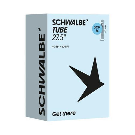 Schwalbe SCV14 Clik Valve Inner Tube 27.5 inch packaging with logo and specifications.