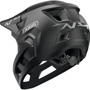 ABUS YouDrop FF Kids Full Face MTB Helmet in Muted Black for 48-55cm head sizes. Ideal kids full face MTB helmet.