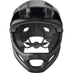 ABUS YouDrop FF Kids Full Face MTB Helmet interior view in muted black for safety and comfort.