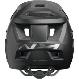 ABUS YouDrop FF Kids Full Face MTB Helmet in Muted Black, safe design for young riders, ideal for adventurous mountain biking.