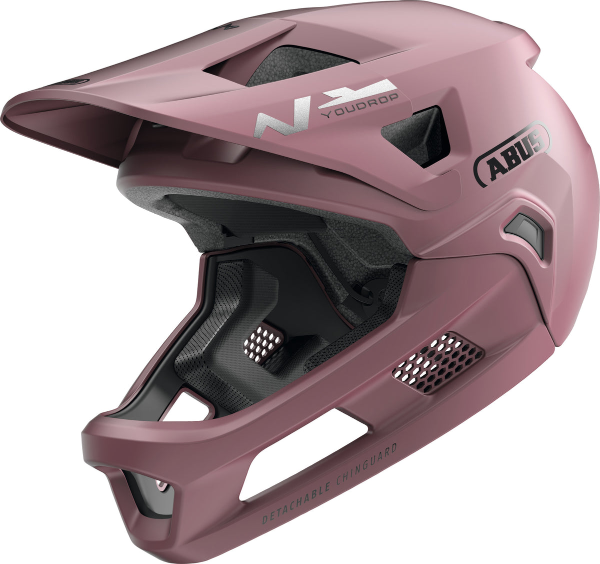 ABUS YouDrop FF Kids Full Face MTB Helmet in Blush Red 48-55cm, ideal kids full face MTB helmet for safety and comfort.