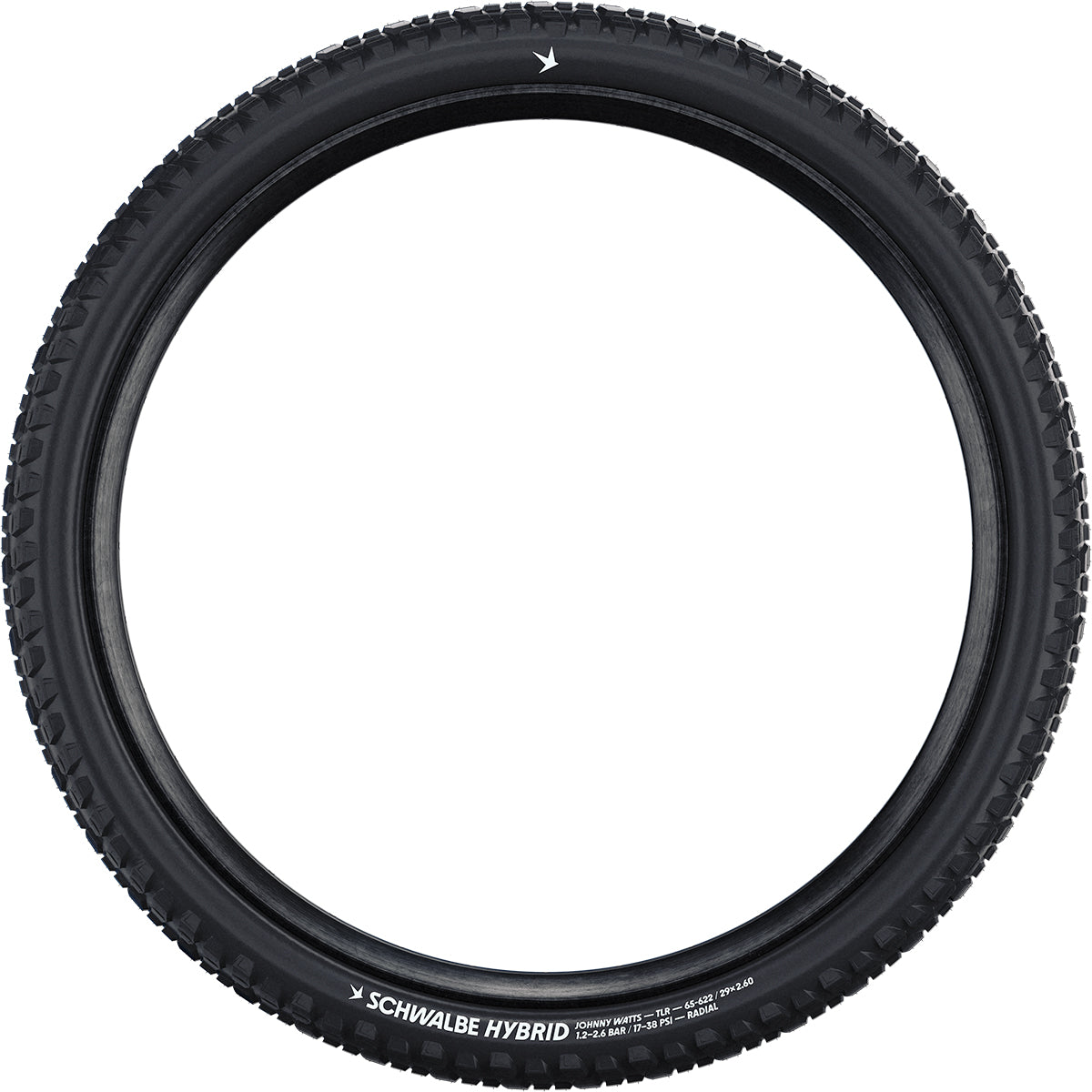 Schwalbe hybrid Johnny Watts tubeless tyre, ideal for SUV e-bikes, showcasing its robust and versatile tread design.
