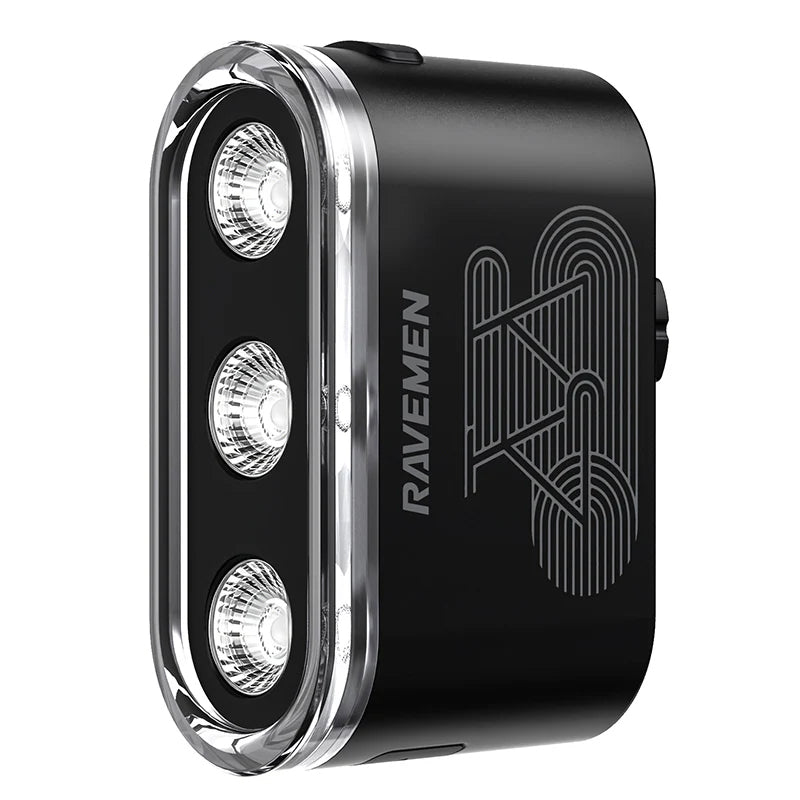 Ravemen TR400 USB rechargeable bike rear light with powerful LEDs and advanced brake-detection function in black.