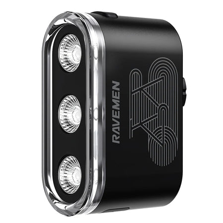 Ravemen TR400 USB rechargeable bike rear light with powerful LEDs and advanced brake-detection function in black.