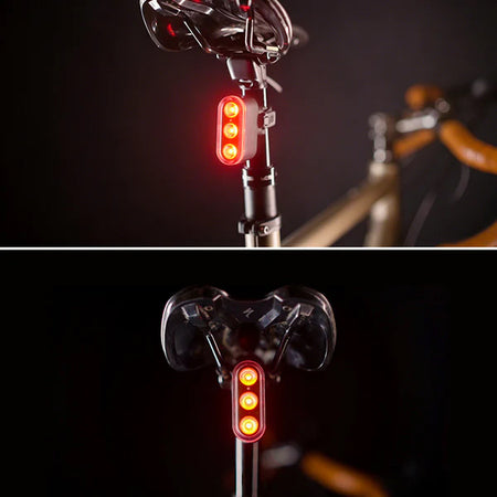 Ravemen TR600 600 Lumens usb rechargeable rear bike light mounted on bike seat post for safety during night rides.