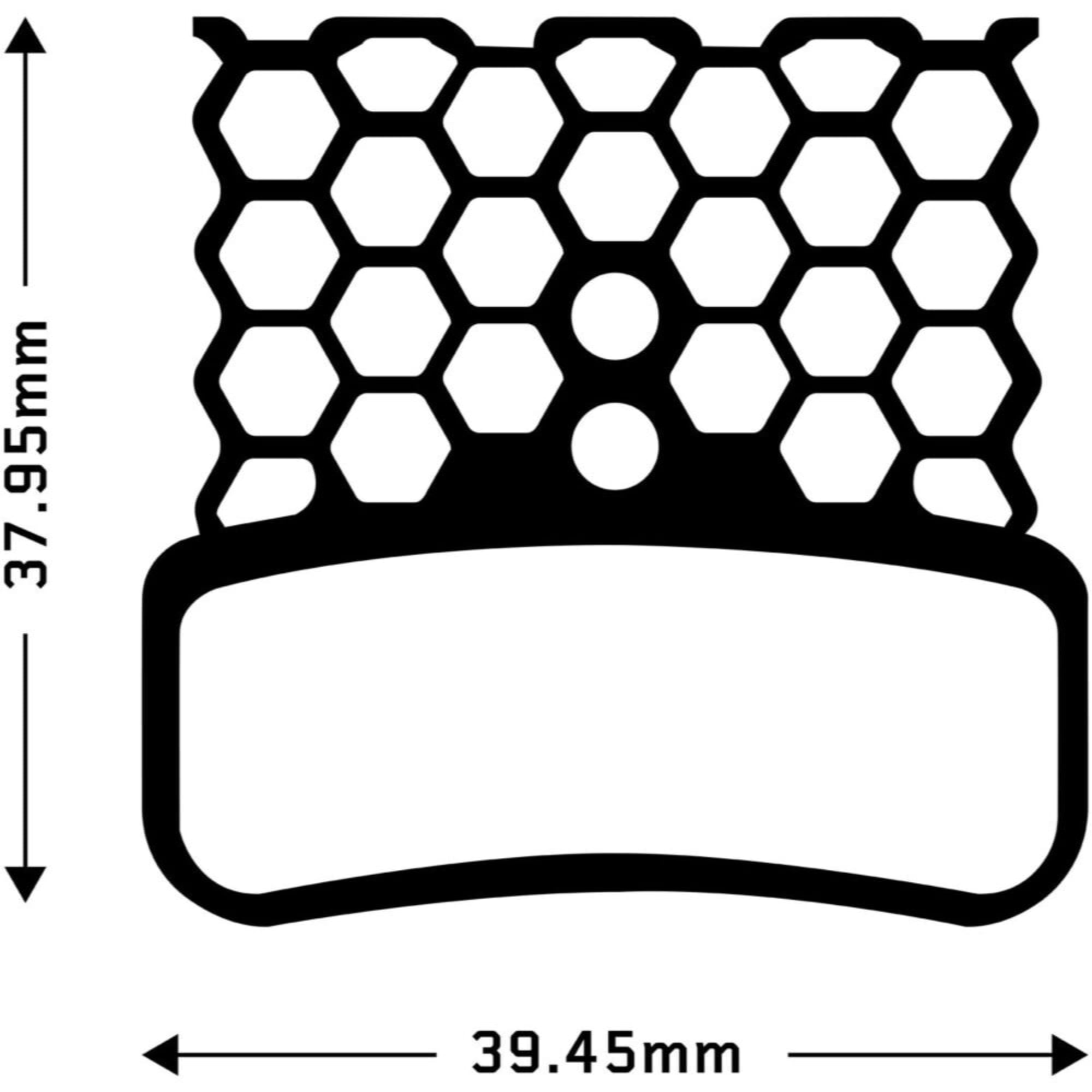 Aztec HexVent disc brake pad design diagram, compatible with Shimano disc brake pads dimensions 39.45mm x 37.95mm.